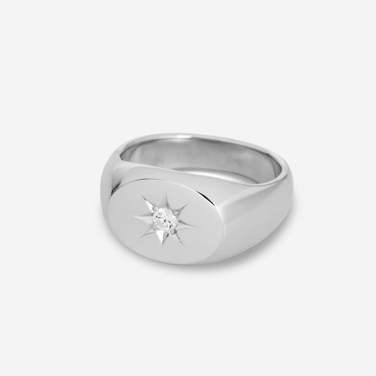 オーバルリング　シルバー　センターダイヤモンドセッティング